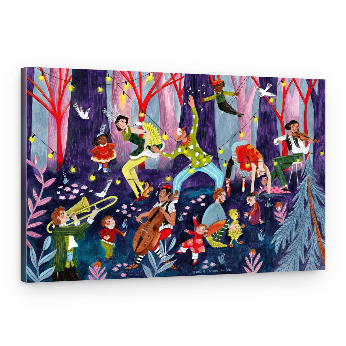 Circus performers and children in the forest – Canvas Print