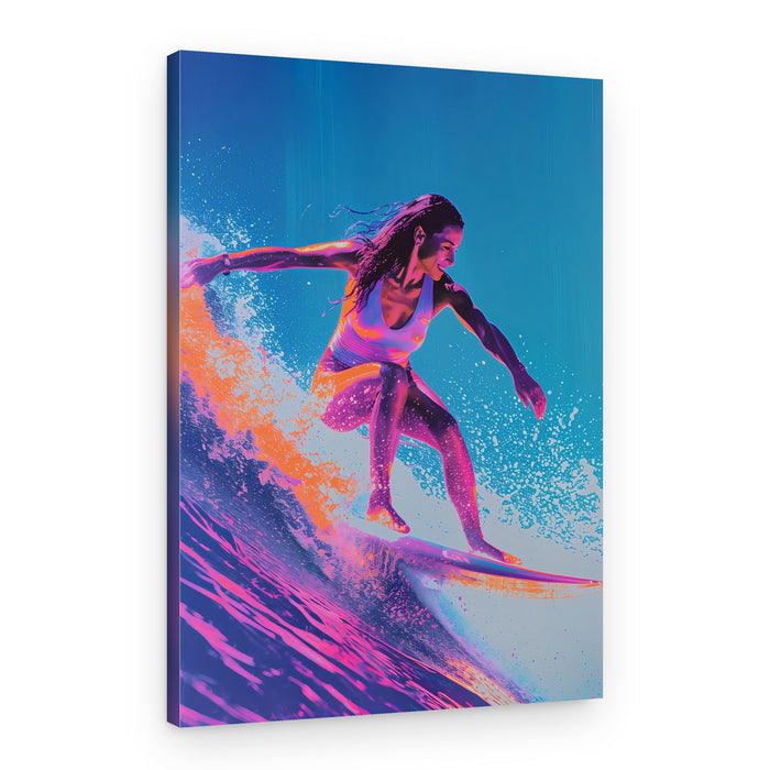 Neon Surfer on Wave – Canvas Print