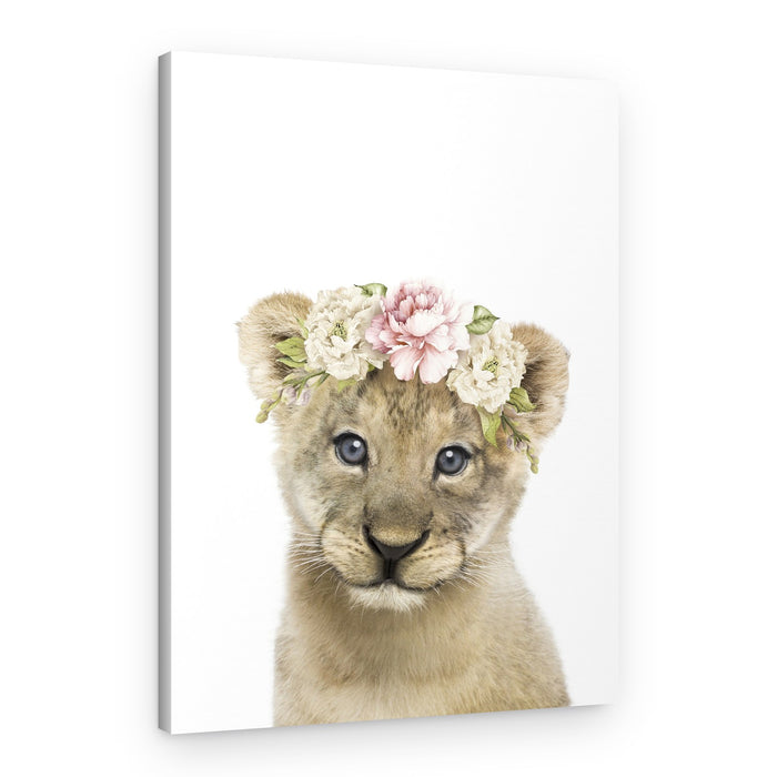 Baby Lion Flower Crown – Canvas Print