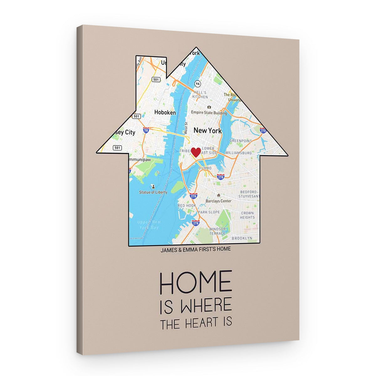 Home Is Where The Heart Is Map Wall Art Canvas Print – Canvas Print