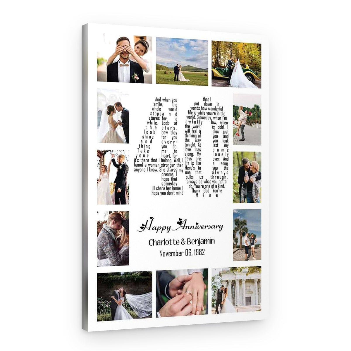Personalized 40 Years Anniversary 12 Photo Collage And Song Lyrics Canvas Print – Canvas Print – Normal