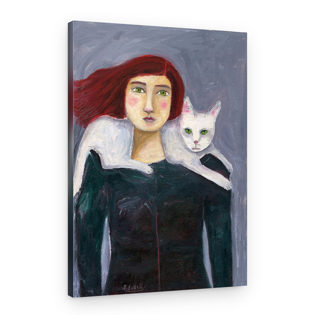 Woman with White Cat – Canvas Print