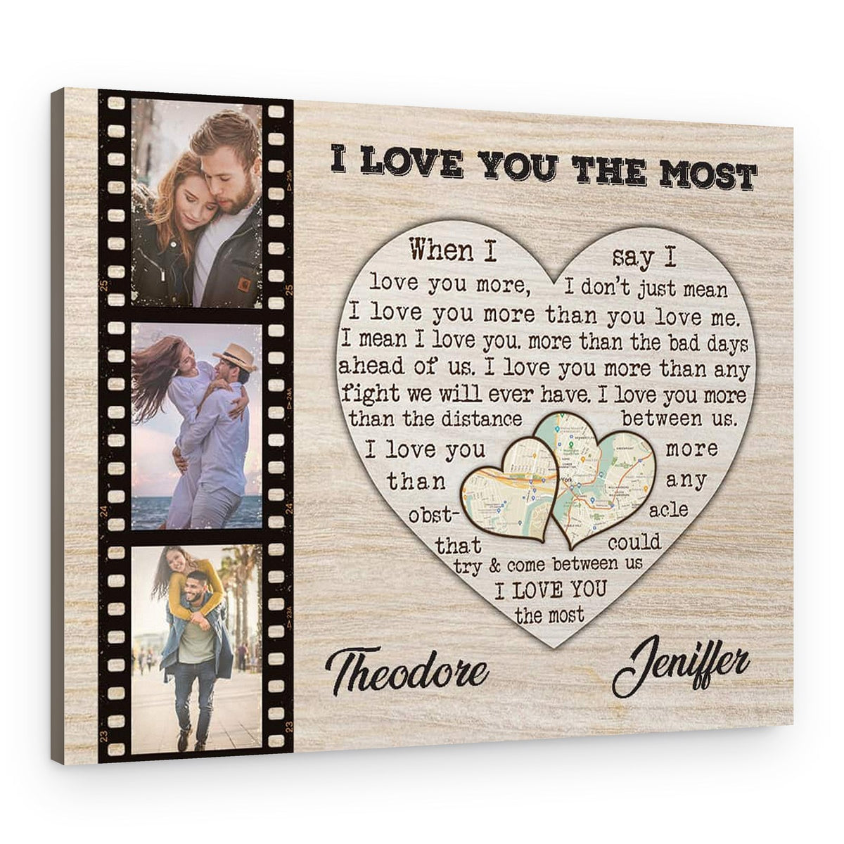 I Love You The Most Custom Photo Long Distance Map Canvas Print – Canvas Print