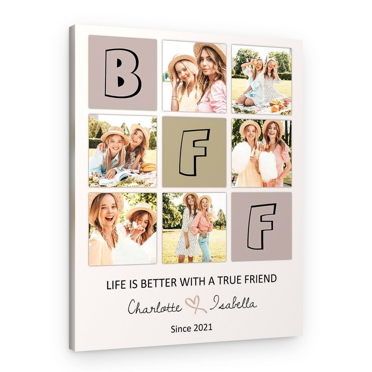 “Life Is Better With A True Friend” BFF Photo Collage Canvas – Canvas Print