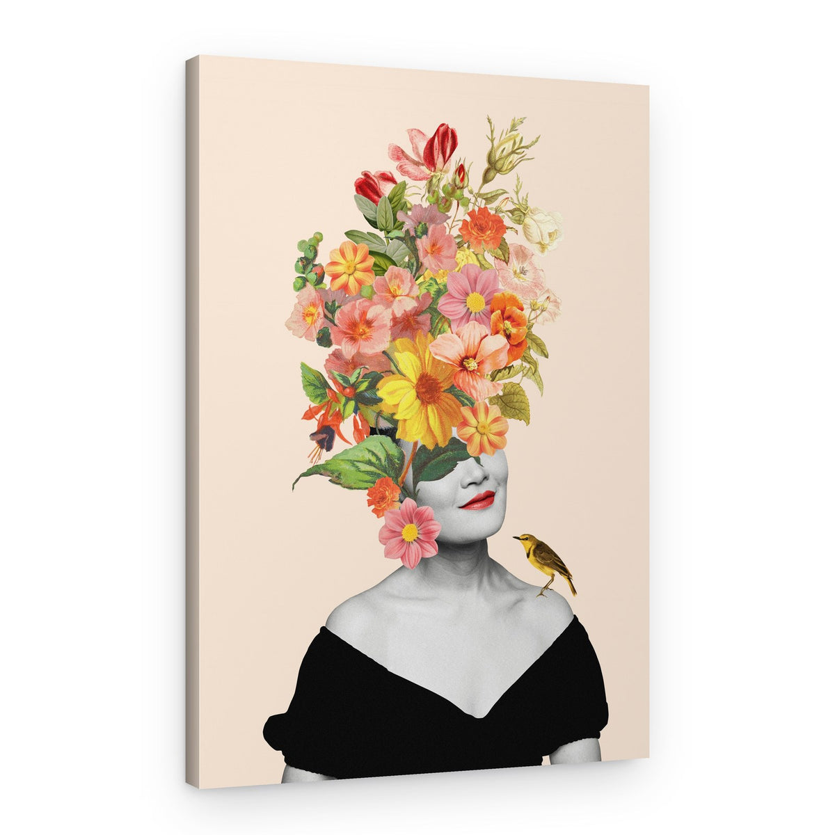 Floral Woman And Bird – Canvas Print