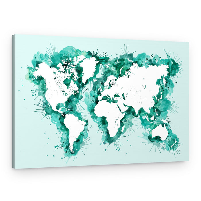 Teal Watercolor World Map – Canvas Print