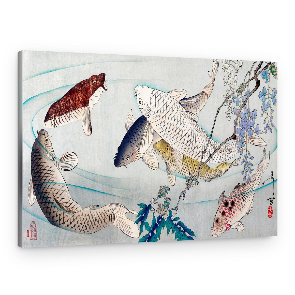 Six Carp Swimming Beneath Wisteria (1889) – Canvas Print