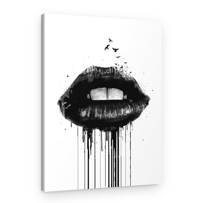 Dark Lips With Birds – Canvas Print