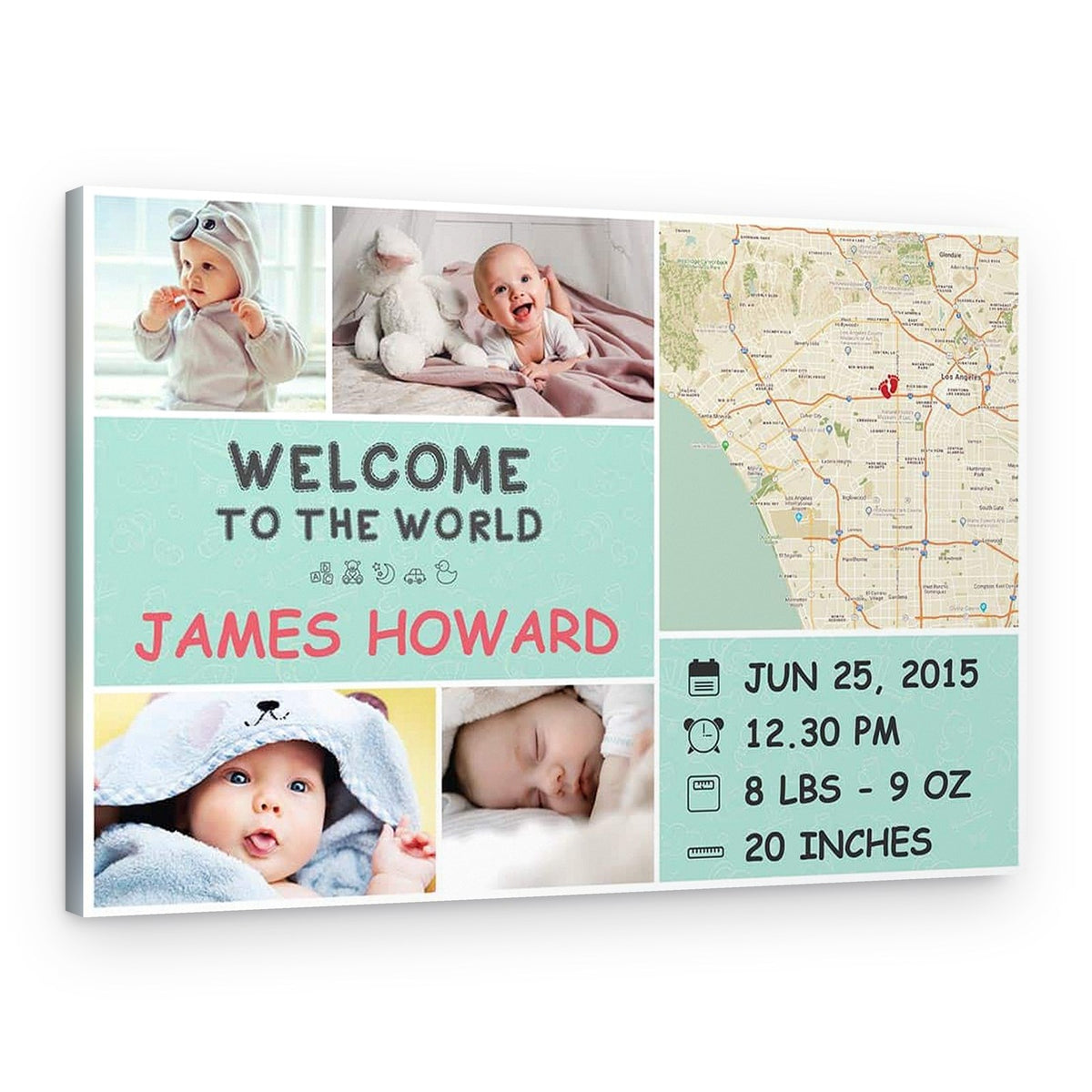 “Welcome to the World” Baby Birth Stats Personalized Canvas Print – Canvas Print – Design A