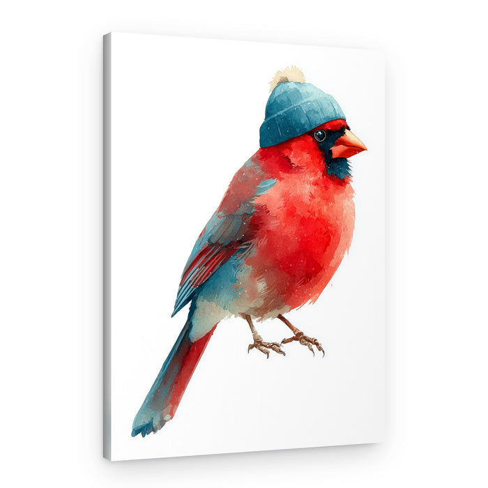 Winter Cardinal with Hat – Canvas Print