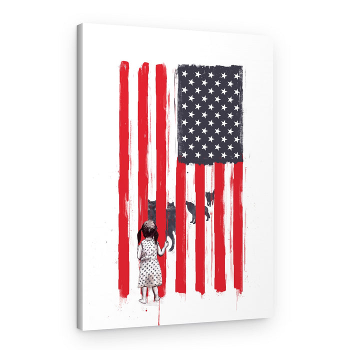 Girl American Flag Wolves – Canvas Print