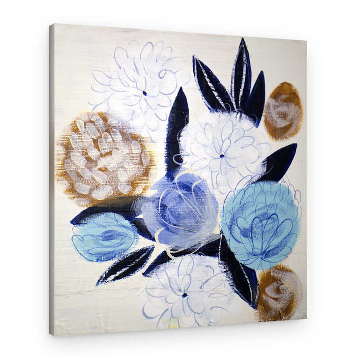 Abstract Blue Gold Flowers – Canvas Print