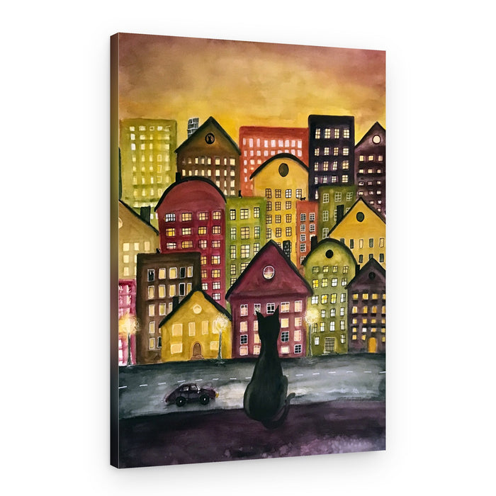 Night City Cat – Canvas Print