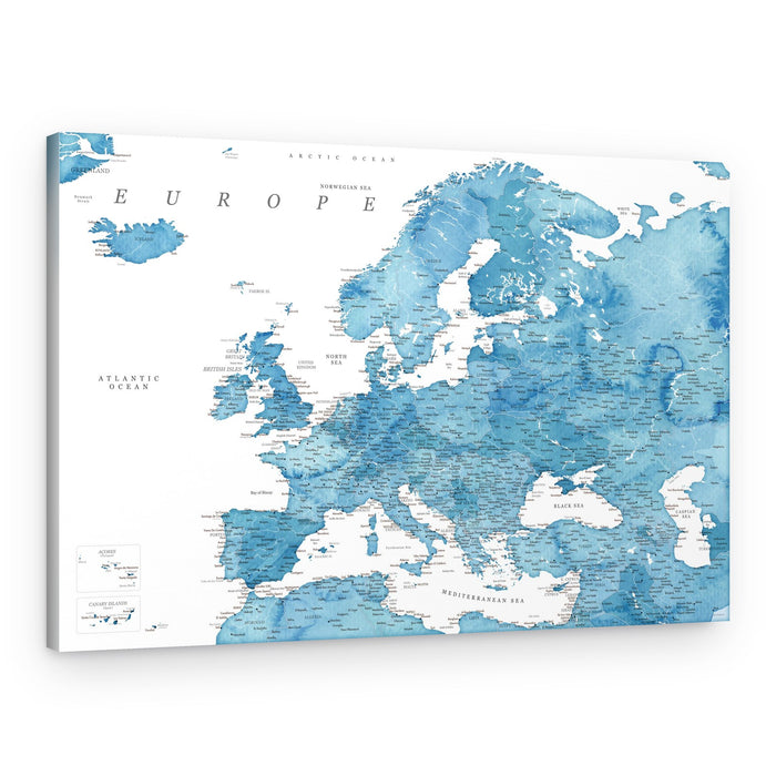 Blue Europe Watercolor Map – Canvas Print