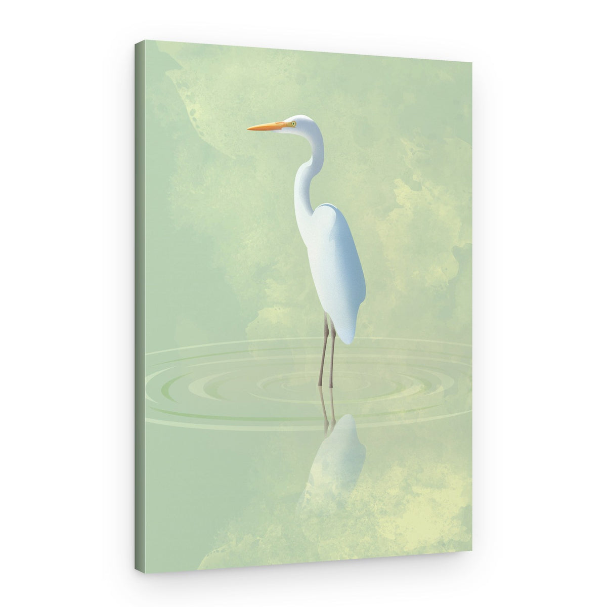 White Egret Reflection – Canvas Print