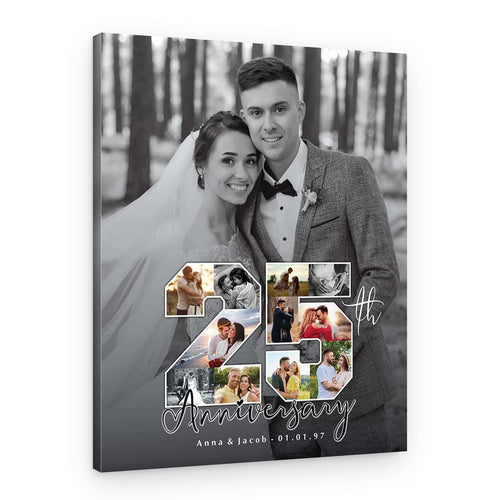 25th Anniversary Number Photo Collage Black And White Canvas Print – Canvas Print