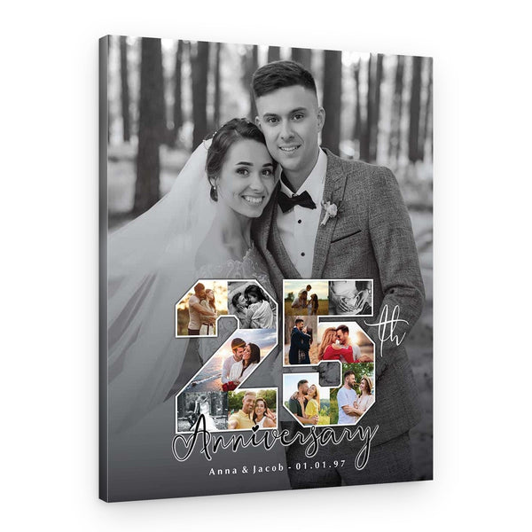 25th Anniversary Number Photo Collage Black And White Canvas Print