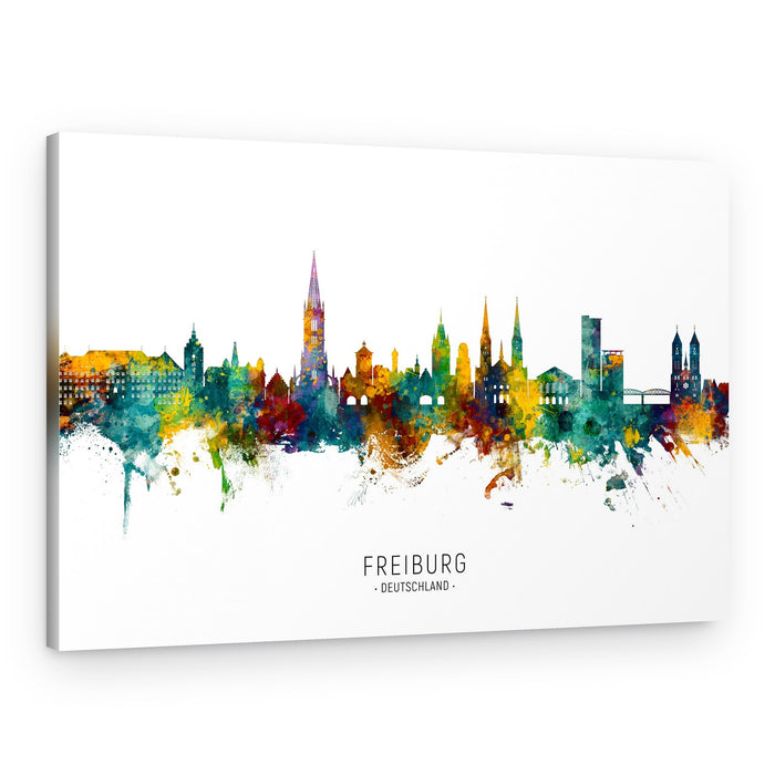 Freiburg Watercolor Skyline – Canvas Print