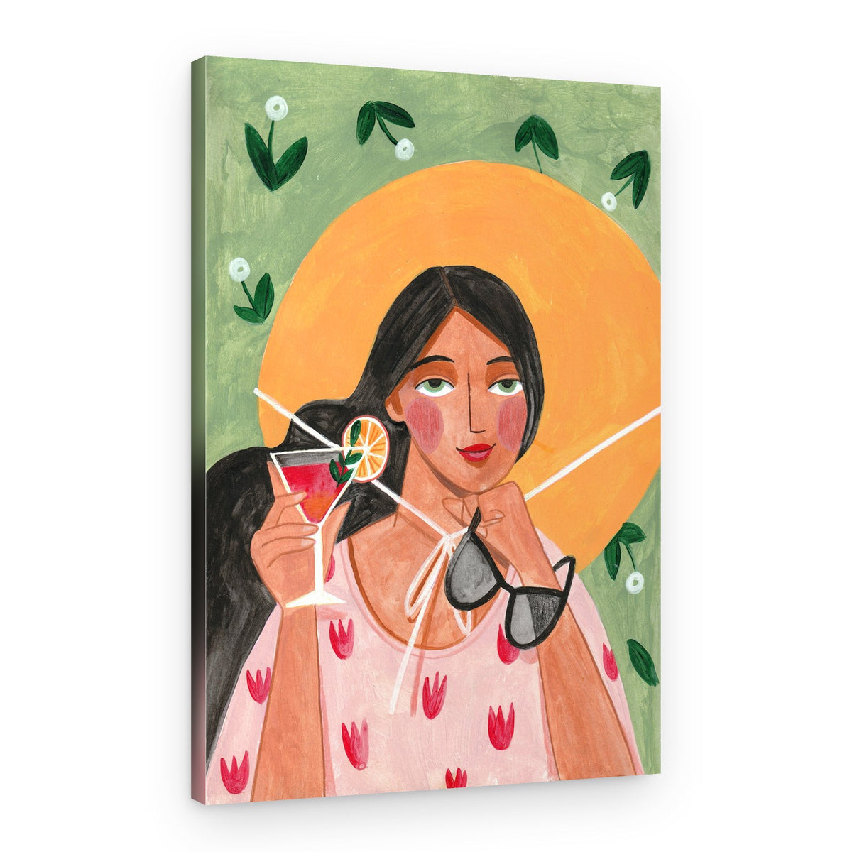 Abstract Modern Bohemian Woman with Cocktail – Canvas Print