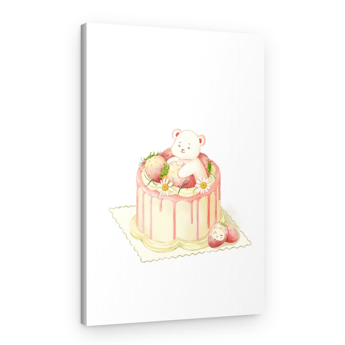 Cute Bear Strawberry Cake – Canvas Print