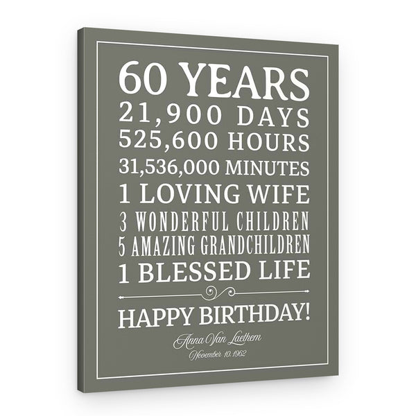 60 Years Custom Birthday Canvas Print