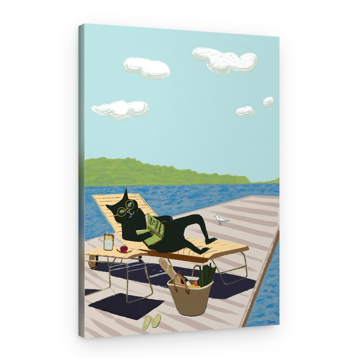 Reading Cat on Dock – Canvas Print