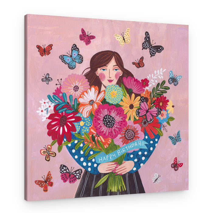 Woman with flower bouquet – Canvas Print