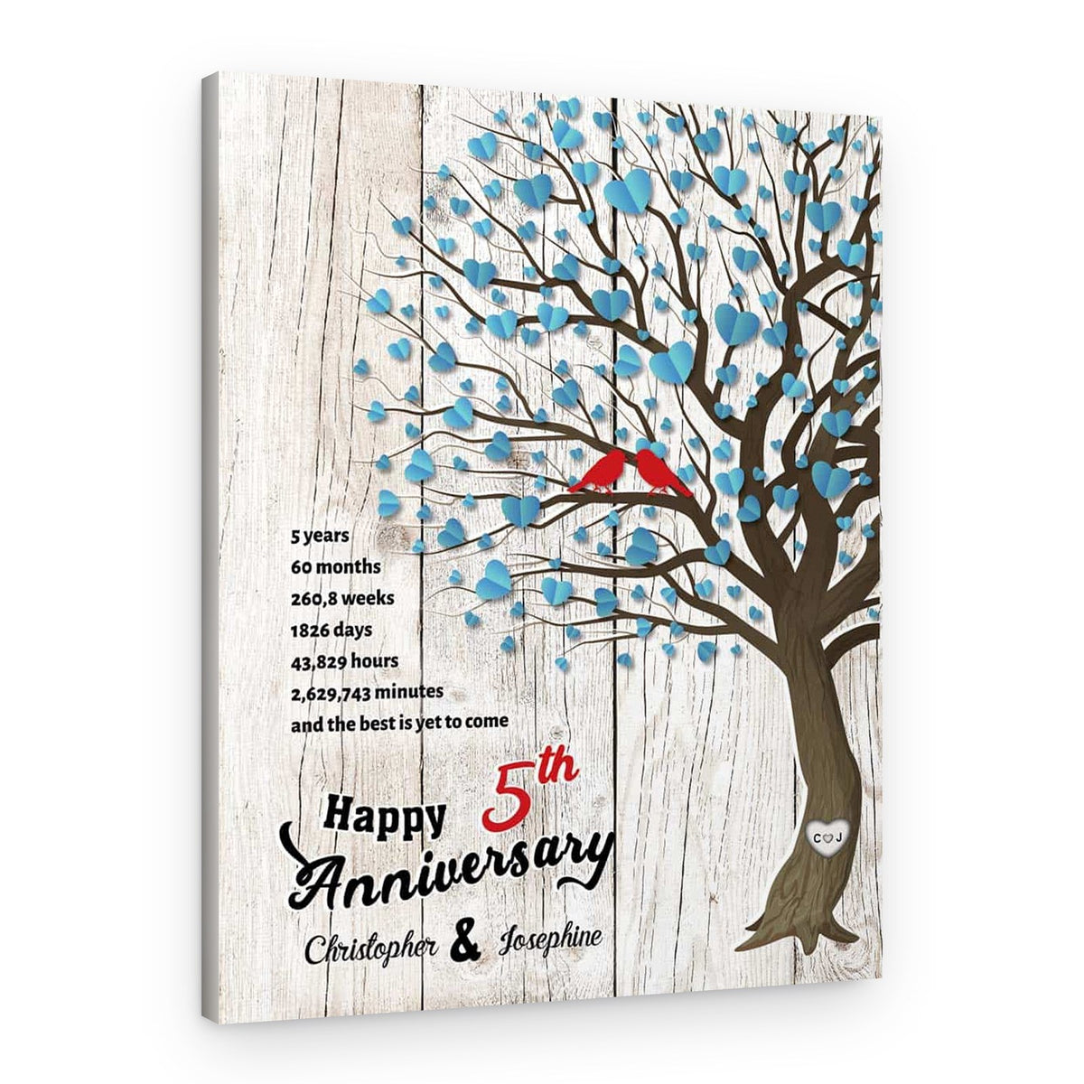 5th Anniversary Tree and Love Birds Couple Canvas – Canvas Print