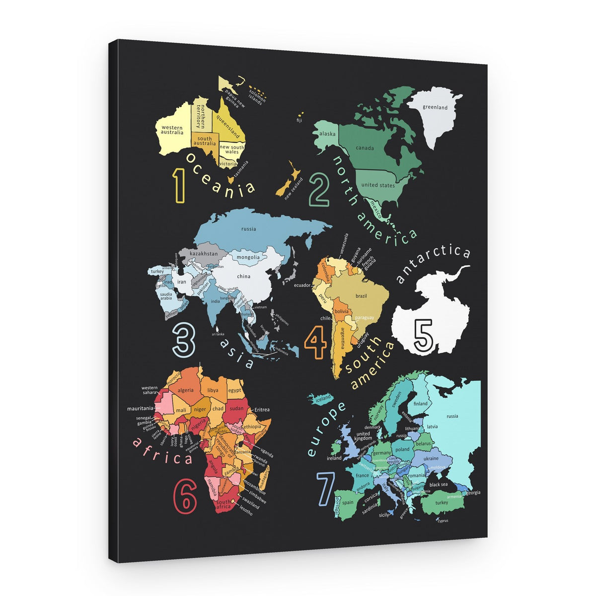 World Map by Continent – Canvas Print