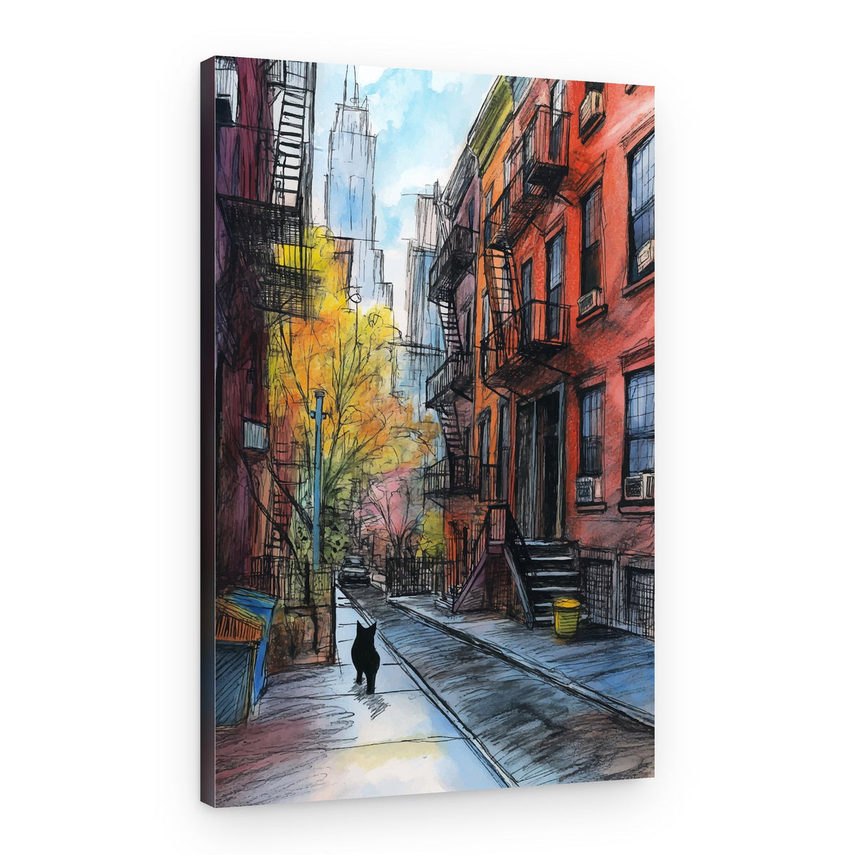 Black Cat Autumn Alley – Canvas Print