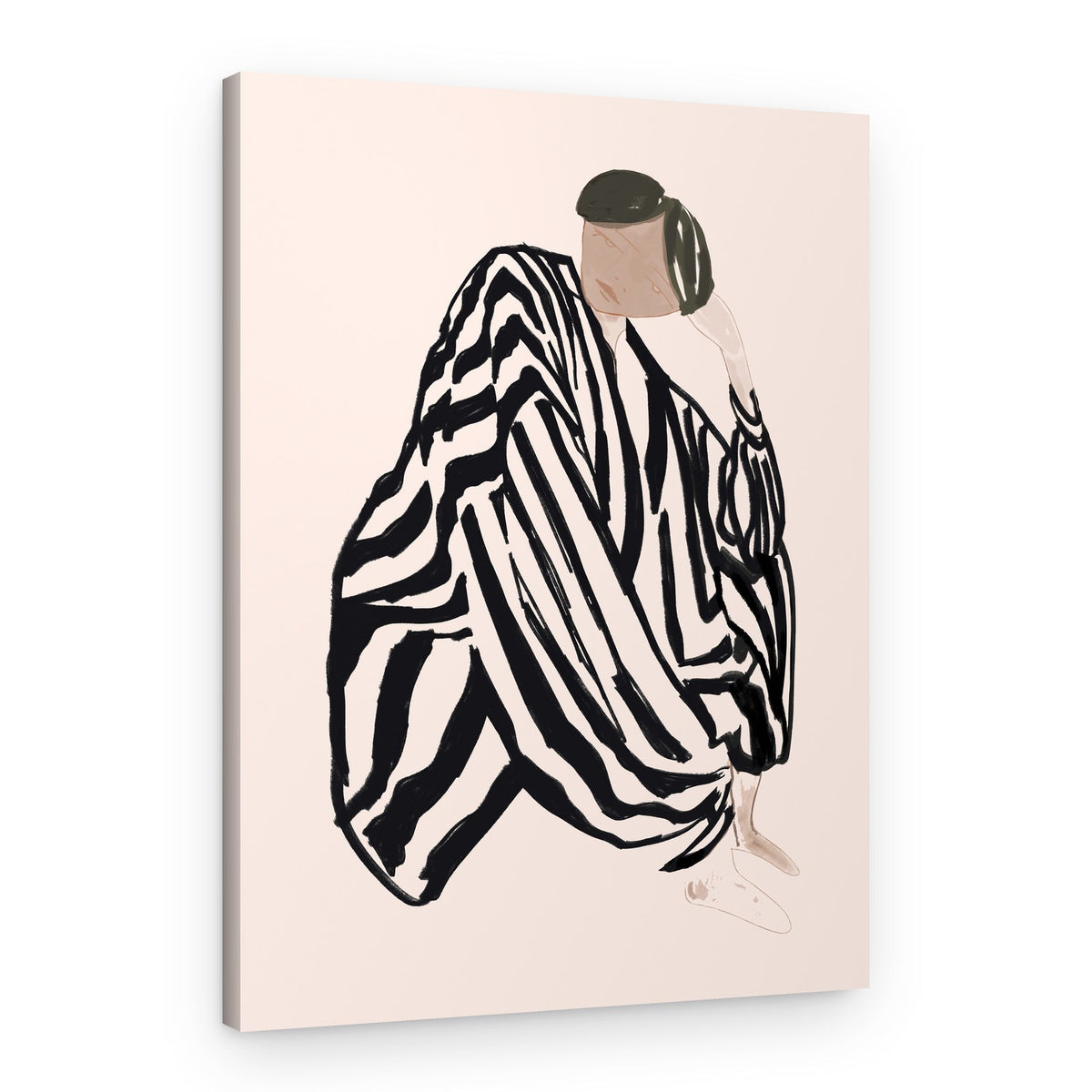 Pensive Striped Figure – Canvas Print