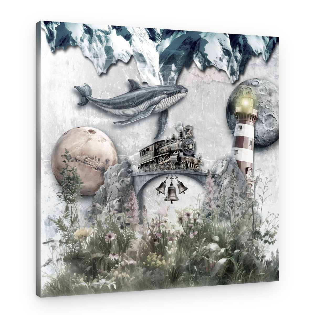 Whale Train Lighthouse Dream – Canvas Print