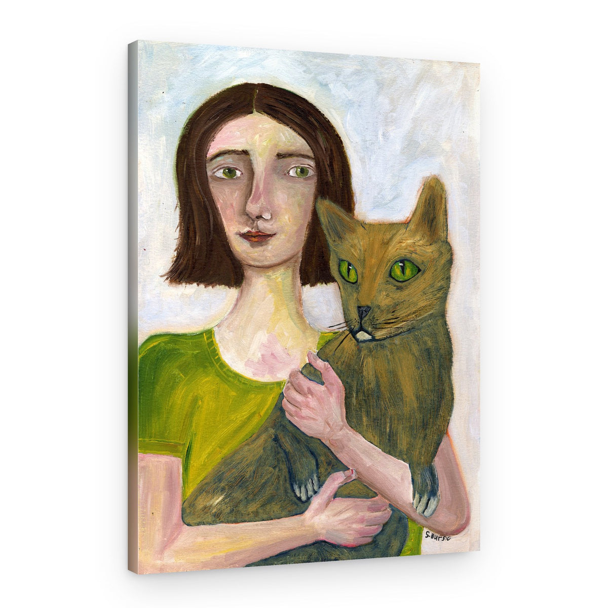 Woman Holding Cat – Canvas Print