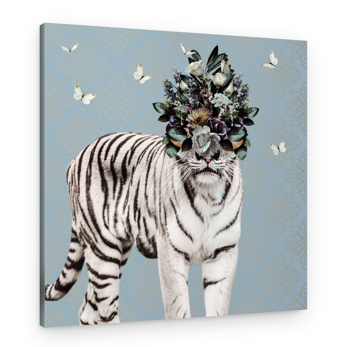 White Tiger Flower Crown – Canvas Print