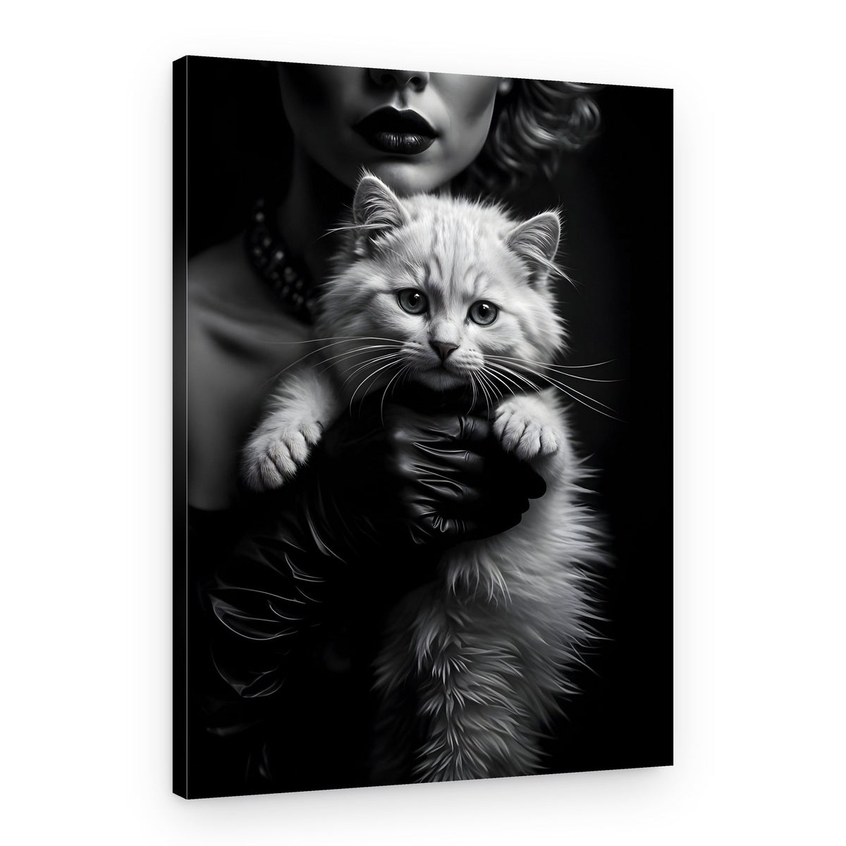 Dark Glamour White Cat – Canvas Print