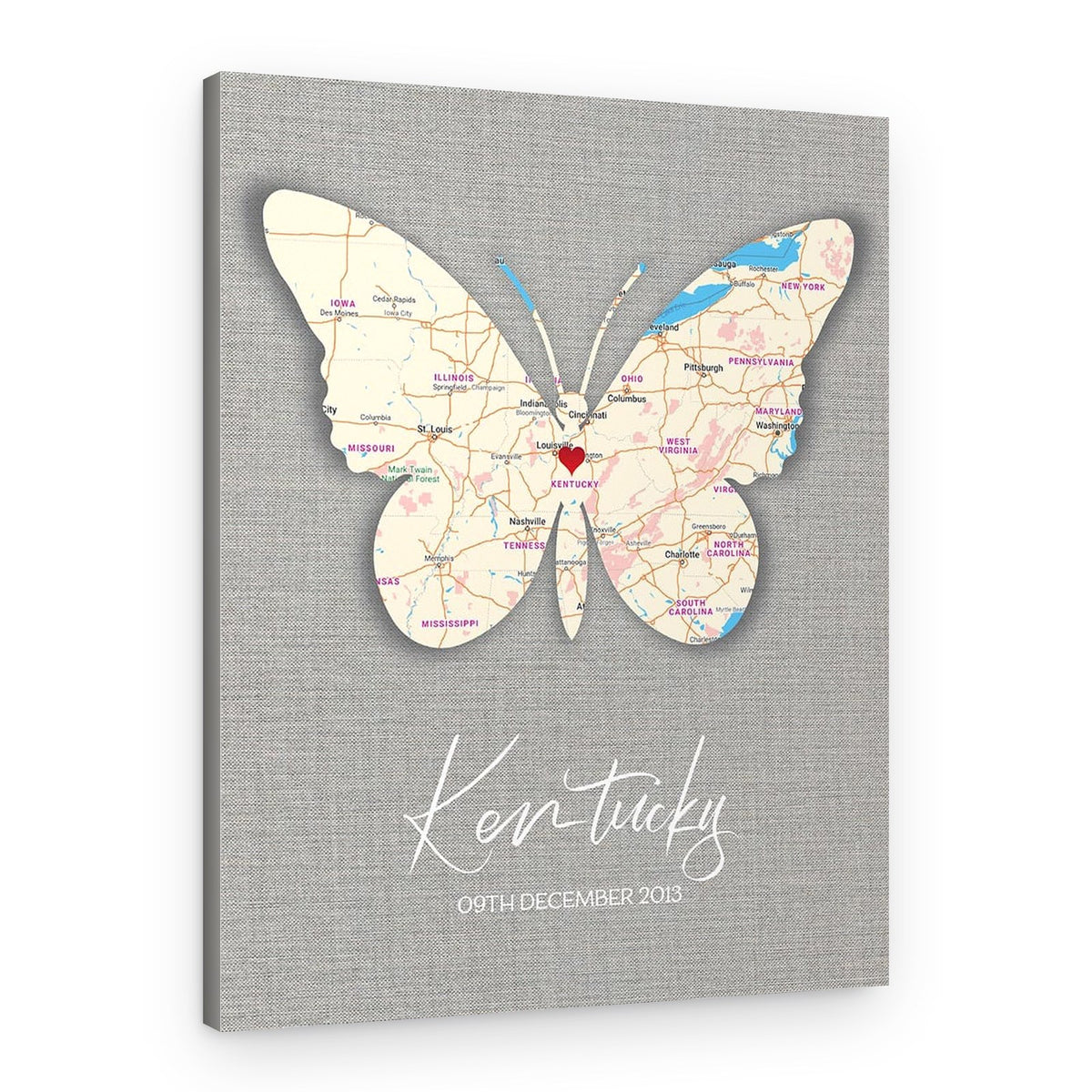 Butterfly Map (8th Anniversary) Custom Map Canvas Print – Canvas Print