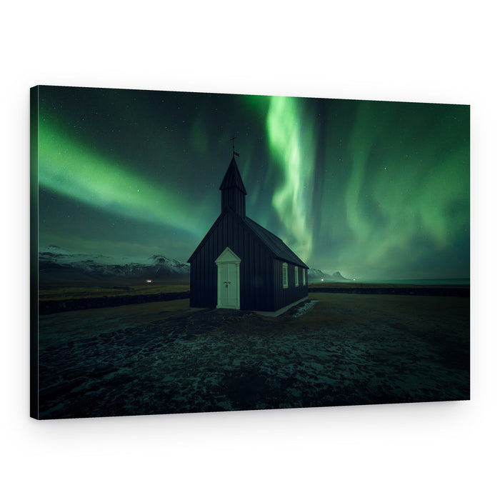 Northern Lights Black Church – Canvas Print