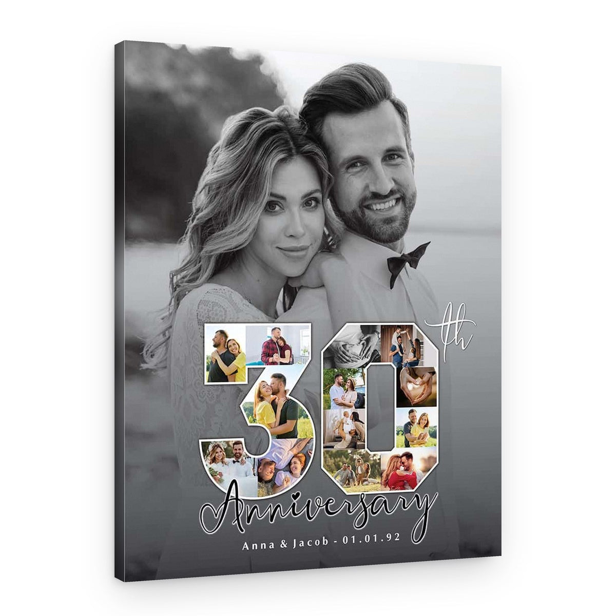 30th Anniversary Number Photo Collage B&W Canvas – Canvas Print