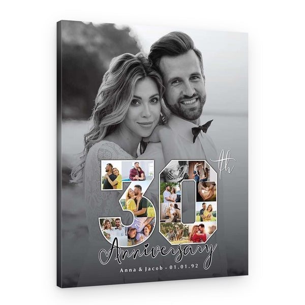 30th Anniversary Number Photo Collage B&W Canvas