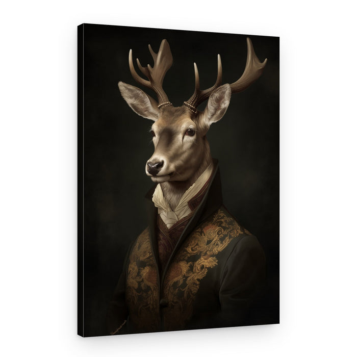 Vintage Dapper Deer Portrait – Canvas Print