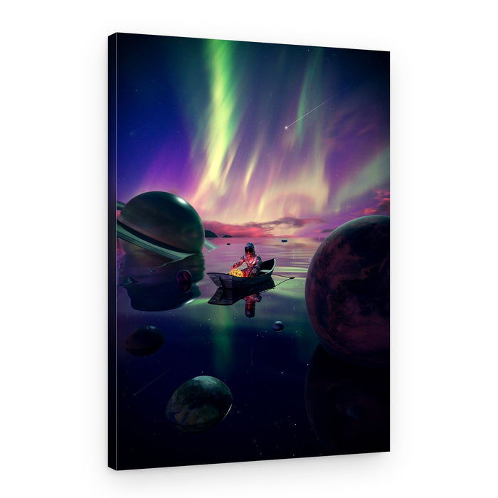 Astronaut Drifts Under Aurora – Canvas Print