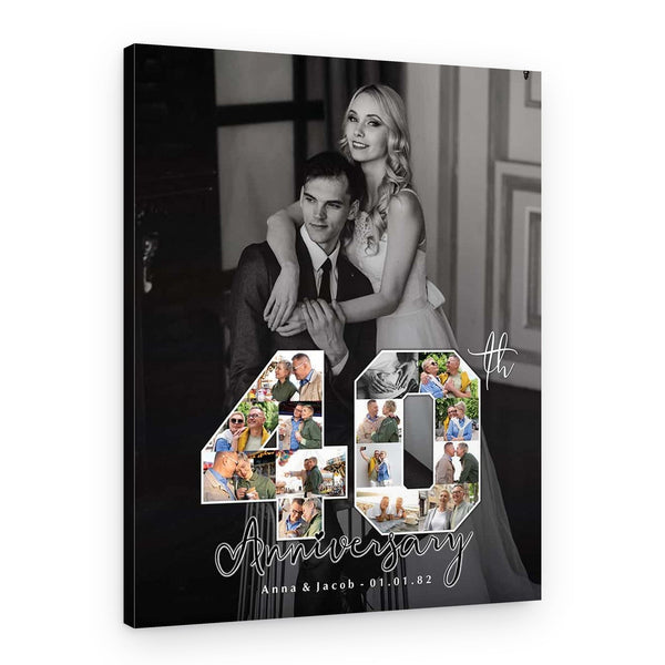 40th Anniversary Number Photo Collage Black And White Canvas Print