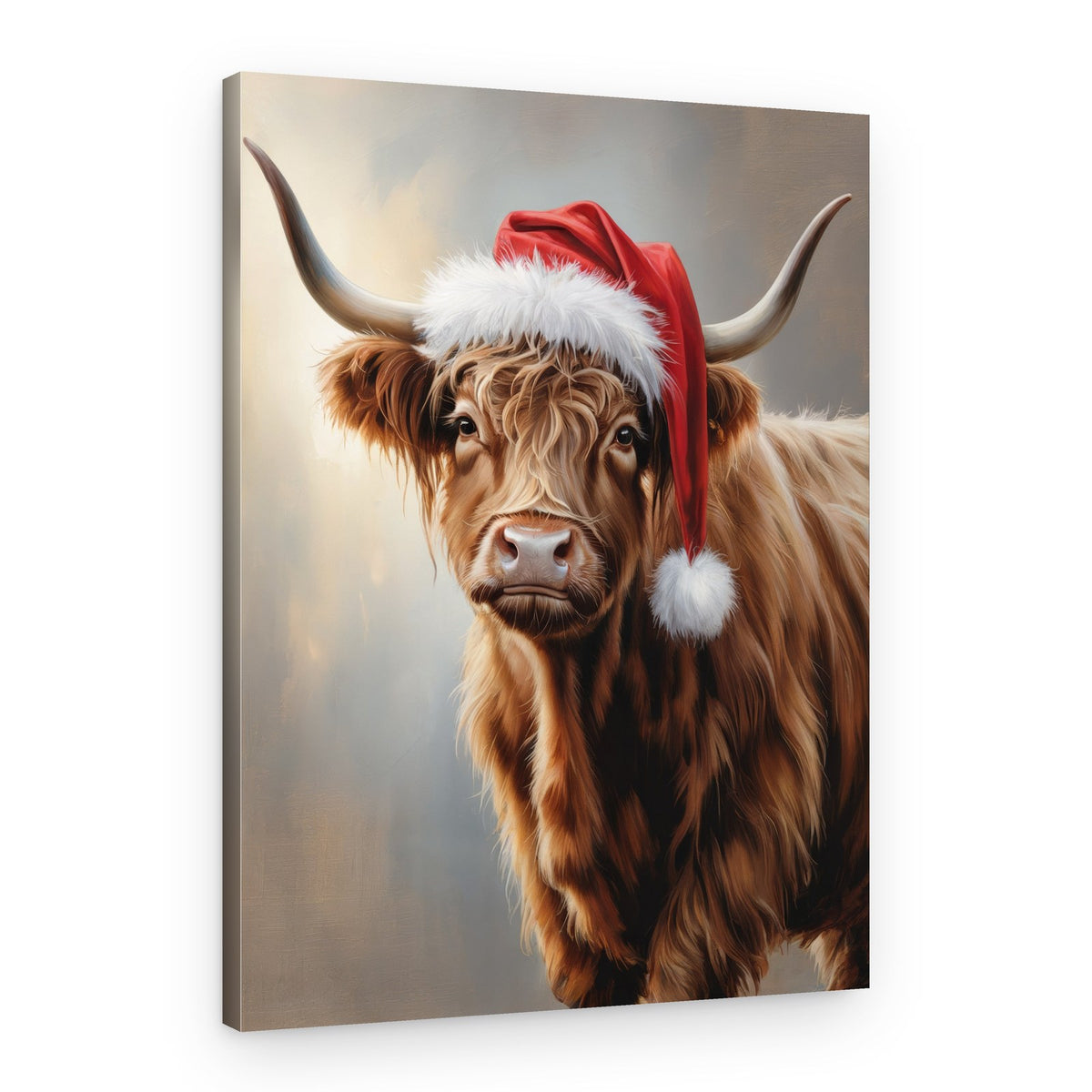 Highland Cow Santa Hat – Canvas Print