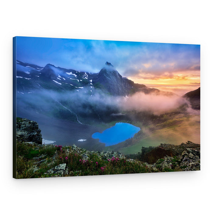 Misty Mountain Lake Sunset – Canvas Print