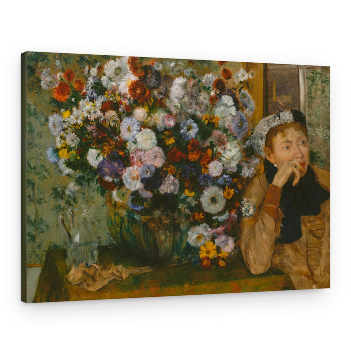 A Woman Seated Beside a Vase of Flowers – Canvas Print