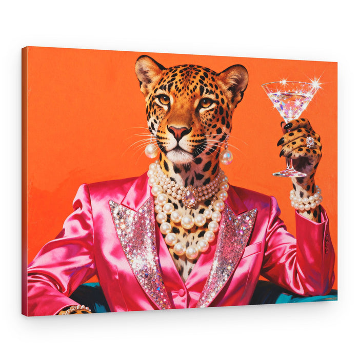 Glamorous Pink Leopard Martini – Canvas Print