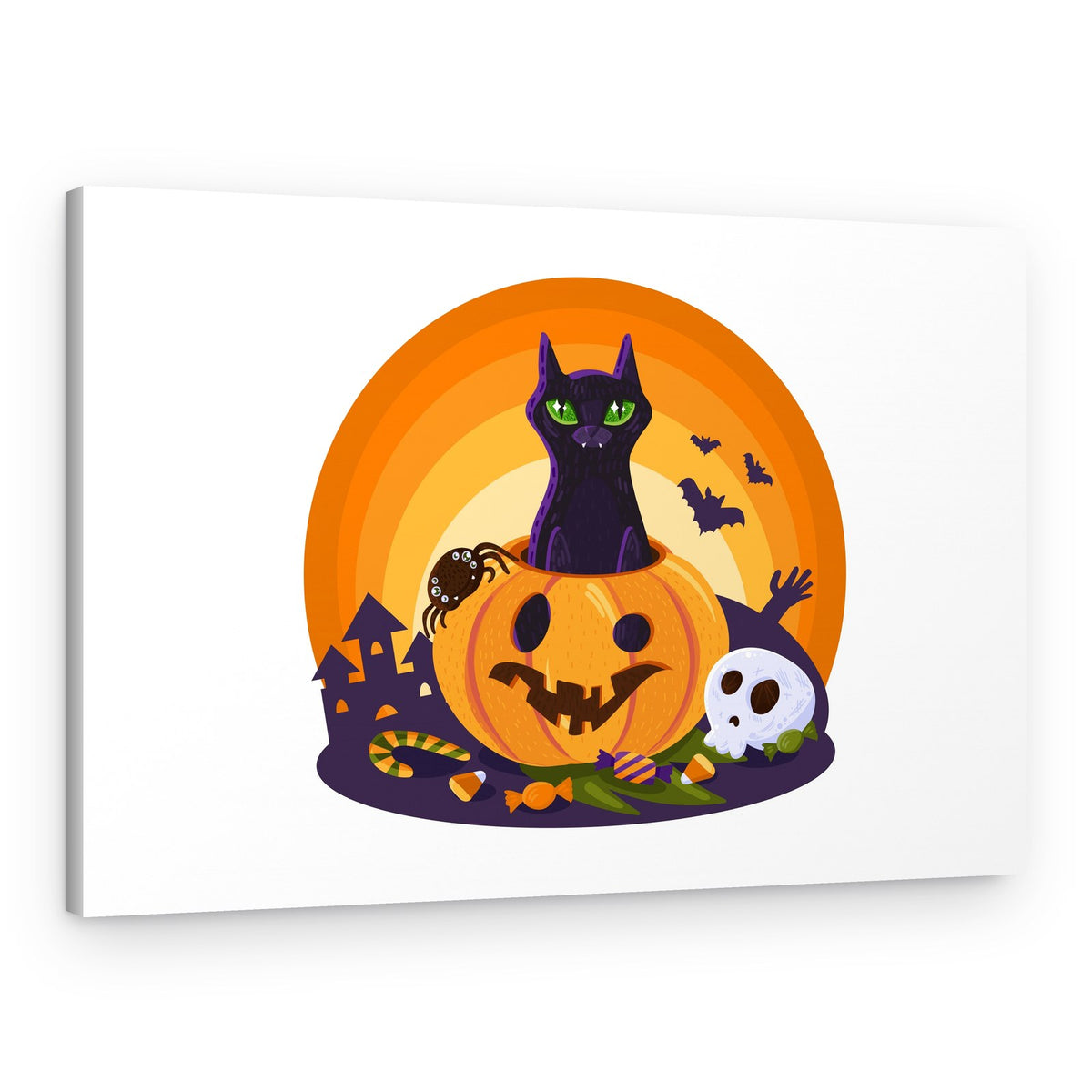 Black Cat Halloween Pumpkin – Canvas Print