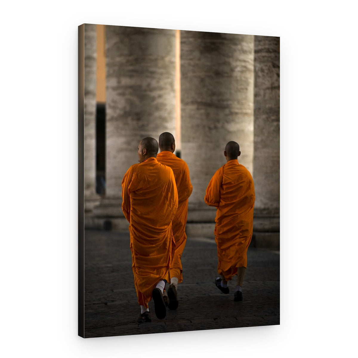 Monks Walk Ancient Columns – Canvas Print