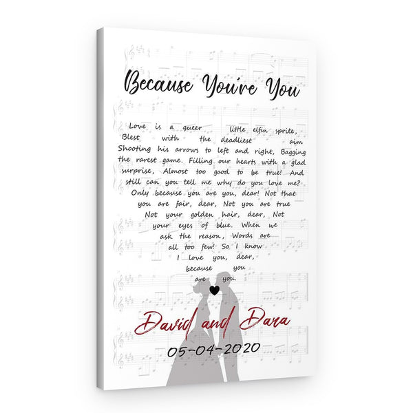 Heart Shaped Song Lyrics Couple Custom Vertical Canvas Print