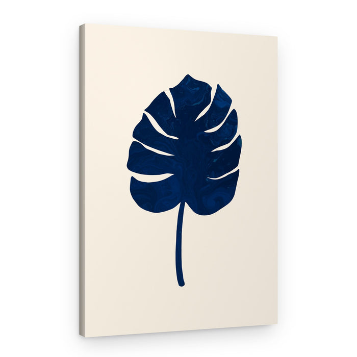 Navy Monstera Leaf – Canvas Print